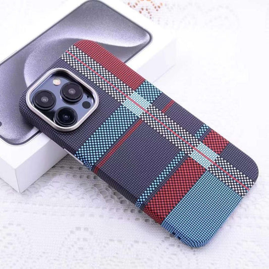 For iPhone 14 Pro Max Kevlar Carbon Fiber Texture MagSafe Magnetic Phone Case(Red Blue Checkered) - iPhone 14 Pro Max Cases by buy2fix | Online Shopping UK | buy2fix