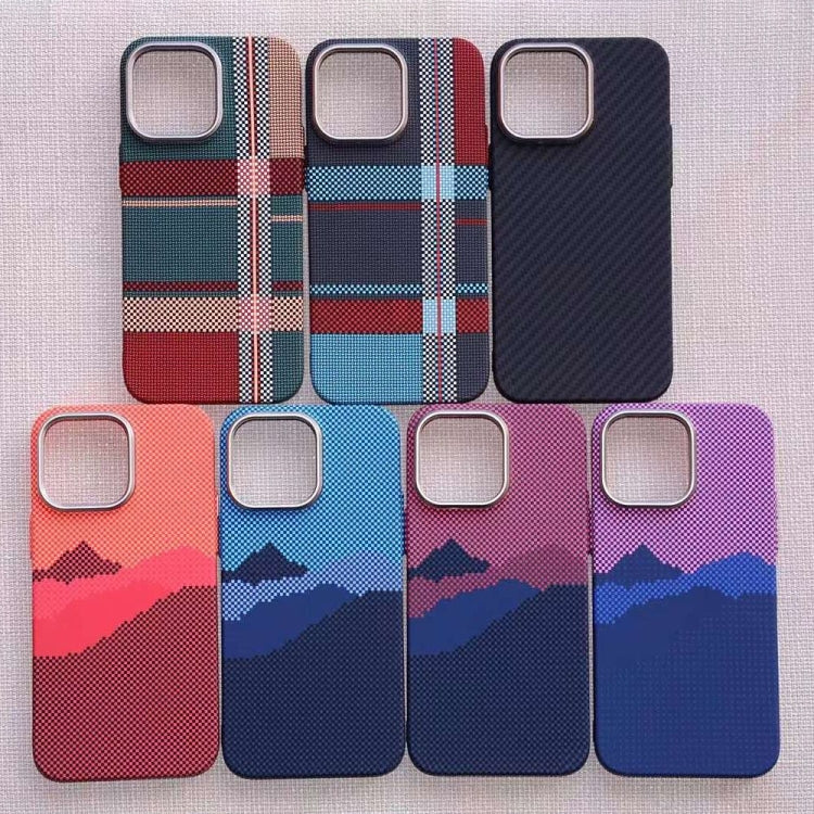 For iPhone 14 Pro Max Kevlar Carbon Fiber Texture MagSafe Magnetic Phone Case(Red Blue Checkered) - iPhone 14 Pro Max Cases by buy2fix | Online Shopping UK | buy2fix