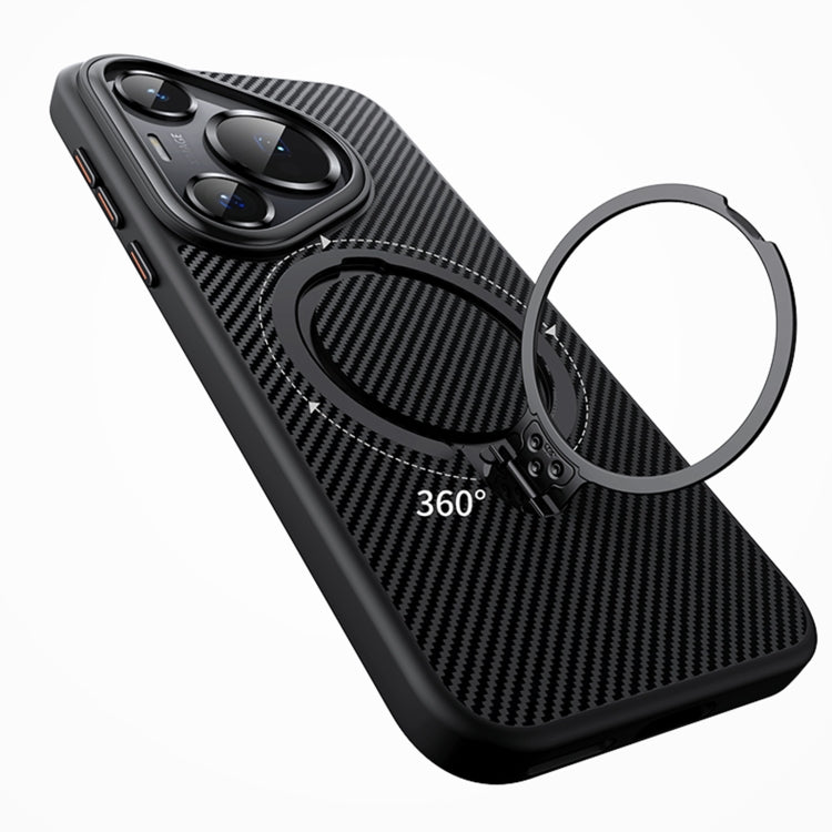 For Huawei Pura 70 Ultra Double Ring MagSafe Holder Carbon Fibre Phone Case(Black) - Huawei Cases by buy2fix | Online Shopping UK | buy2fix