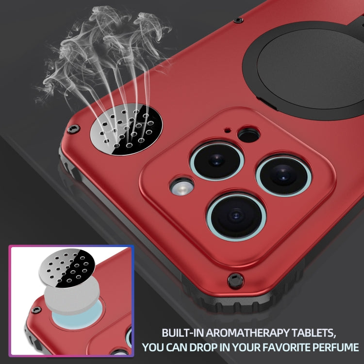For iPhone 15 Pro Max Aromatherapy MagSafe Holder Life Waterproof Rugged Phone Case(Red) - iPhone 15 Pro Max Cases by buy2fix | Online Shopping UK | buy2fix