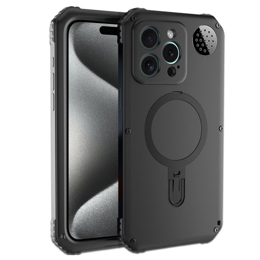 For iPhone 15 Pro Aromatherapy MagSafe Holder Life Waterproof Rugged Phone Case(Black) - iPhone 15 Pro Cases by buy2fix | Online Shopping UK | buy2fix