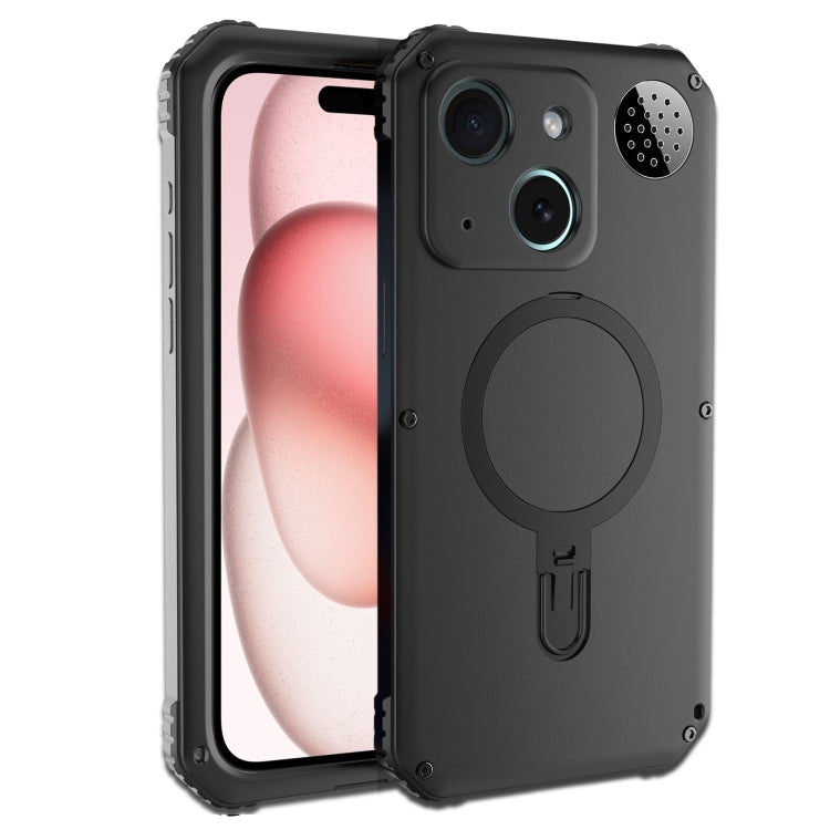 For iPhone 15 Aromatherapy MagSafe Holder Life Waterproof Rugged Phone Case(Black) - iPhone 15 Cases by buy2fix | Online Shopping UK | buy2fix
