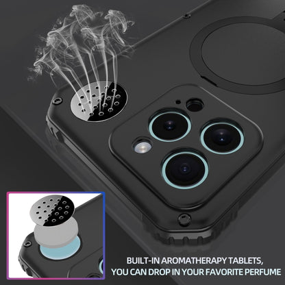 For iPhone 15 Aromatherapy MagSafe Holder Life Waterproof Rugged Phone Case(Black) - iPhone 15 Cases by buy2fix | Online Shopping UK | buy2fix
