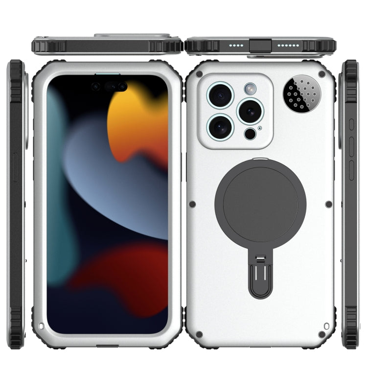 For iPhone 15 Aromatherapy MagSafe Holder Life Waterproof Rugged Phone Case(Silver) - iPhone 15 Cases by buy2fix | Online Shopping UK | buy2fix