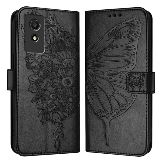 For TCL 501 Embossed Butterfly Leather Phone Case(Black)