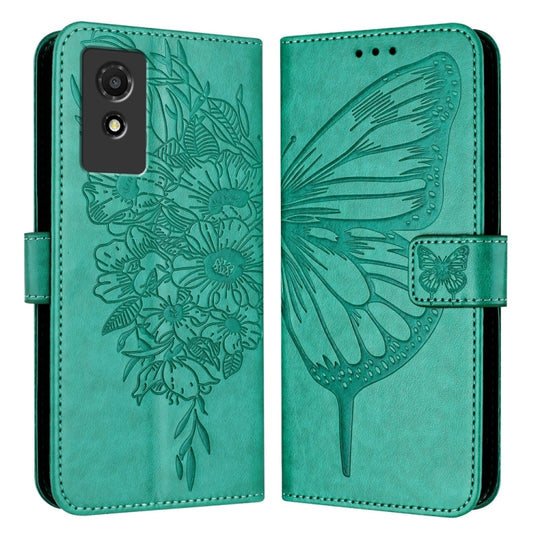 For TCL 501 Embossed Butterfly Leather Phone Case(Green)