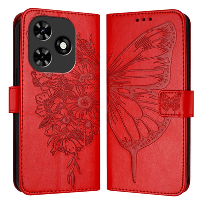 For Tecno Spark Go 2024 / Spark 20C Embossed Butterfly Leather Phone Case(Red) by buy2fix