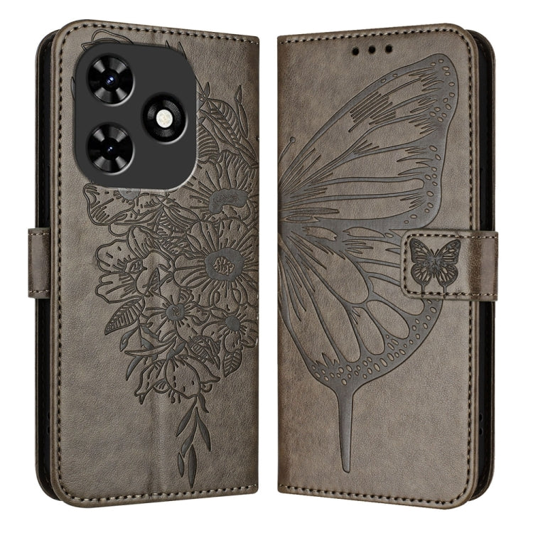 For Tecno Spark Go 2024 / Spark 20C Embossed Butterfly Leather Phone Case(Grey) by buy2fix