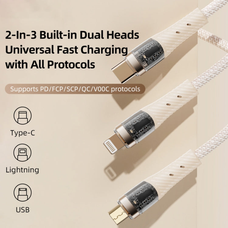 ROCK G20 Two to Three 5A USB+Type-C to 8 Pin+Type-C+Micro USB Fast Charging Data Cable, Length: 1.5m(Beige) - Multifunction Cable by ROCK | Online Shopping UK | buy2fix