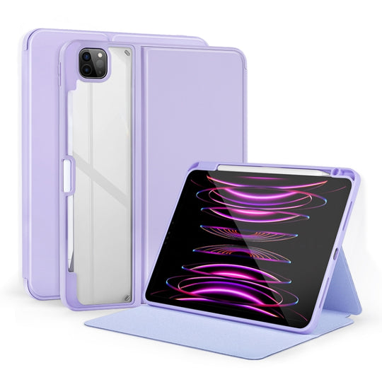For iPad Air 13 2024 / Pro 12.9 2022 2-Fold Clear Acrylic Leather Tablet Case(Light Purple)