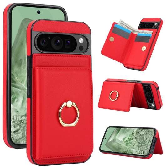 For Google Pixel 9 RFID Anti-theft Card Ring Holder Phone Case(Red) - Google Cases by buy2fix | Online Shopping UK | buy2fix