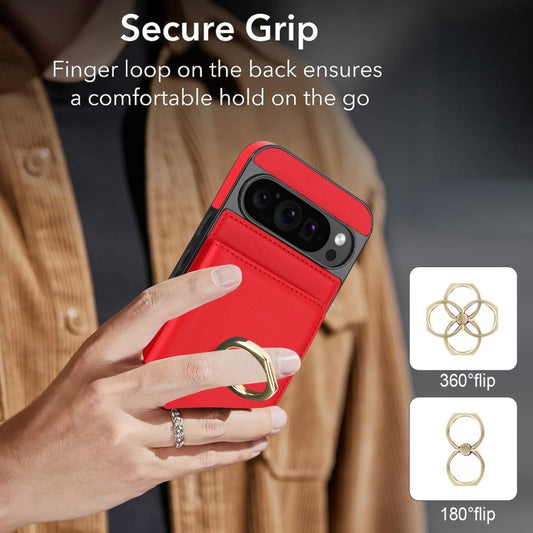 For Google Pixel 9 RFID Anti-theft Card Ring Holder Phone Case(Red) by buy2fix