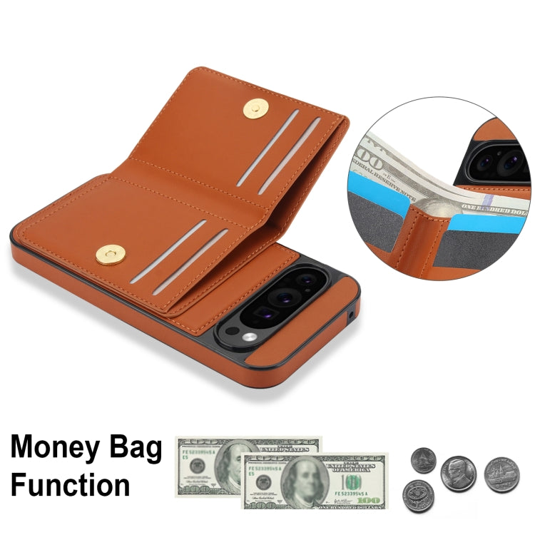 For Google Pixel 9 RFID Anti-theft Card Ring Holder Phone Case(Brown) - Google Cases by buy2fix | Online Shopping UK | buy2fix