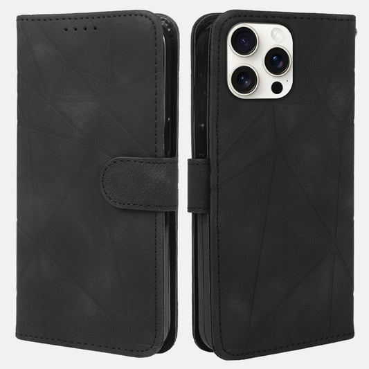 For iPhone 16 Pro Max Skin Feel Geometric Lines Leather Phone Case(Black) by buy2fix