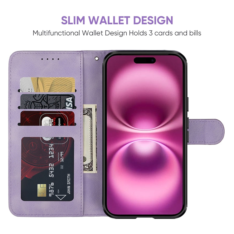 For iPhone 16 Plus Skin Feel Geometric Lines Leather Phone Case(Purple) - iPhone 16 Plus Cases by buy2fix | Online Shopping UK | buy2fix