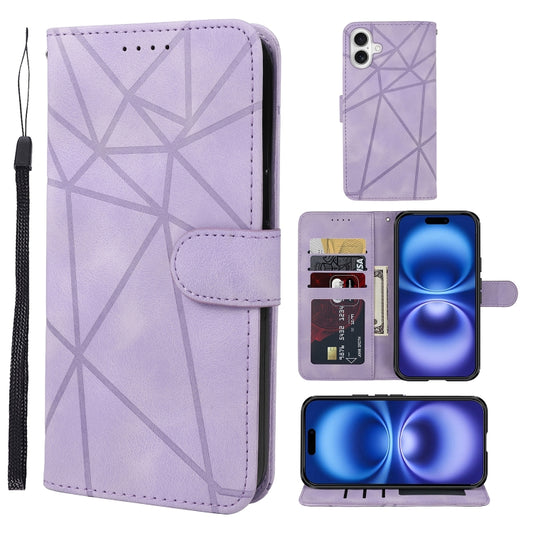 For iPhone 16 Skin Feel Geometric Lines Leather Phone Case(Purple) - iPhone 16 Cases by buy2fix | Online Shopping UK | buy2fix