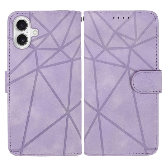 For iPhone 16 Skin Feel Geometric Lines Leather Phone Case(Purple) by buy2fix