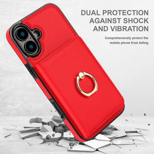 For iPhone 16 Plus RFID Anti-theft Card Ring Holder Phone Case(Red) by buy2fix