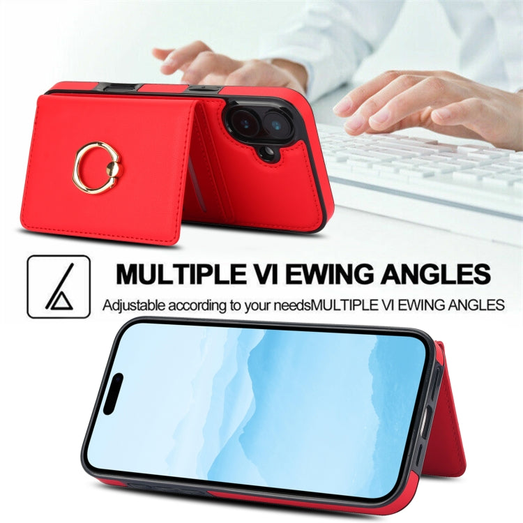 For iPhone 16 Plus RFID Anti-theft Card Ring Holder Phone Case(Red) - iPhone 16 Plus Cases by buy2fix | Online Shopping UK | buy2fix