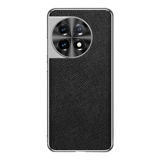 For OnePlus 11 Silver Edge Cross Texture PU Leather Phone Case(Black) by buy2fix