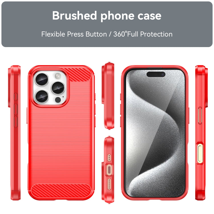 For iPhone 16 Pro Brushed Texture Carbon Fiber TPU Phone Case(Red) - iPhone 16 Pro Cases by buy2fix | Online Shopping UK | buy2fix