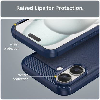 For iPhone 16 Brushed Texture Carbon Fiber TPU Phone Case(Blue) - iPhone 16 Cases by buy2fix | Online Shopping UK | buy2fix