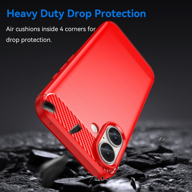 For iPhone 16 Brushed Texture Carbon Fiber TPU Phone Case(Red) - iPhone 16 Cases by buy2fix | Online Shopping UK | buy2fix