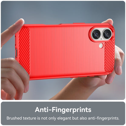 For iPhone 16 Brushed Texture Carbon Fiber TPU Phone Case(Red) - iPhone 16 Cases by buy2fix | Online Shopping UK | buy2fix