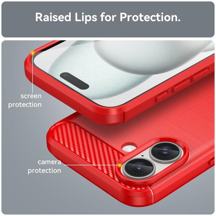 For iPhone 16 Brushed Texture Carbon Fiber TPU Phone Case(Red) - iPhone 16 Cases by buy2fix | Online Shopping UK | buy2fix