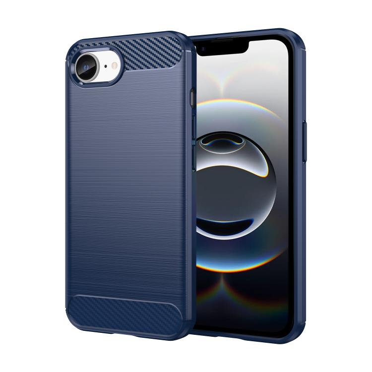 For iPhone 16e Brushed Texture Carbon Fiber TPU Phone Case(Blue) by buy2fix