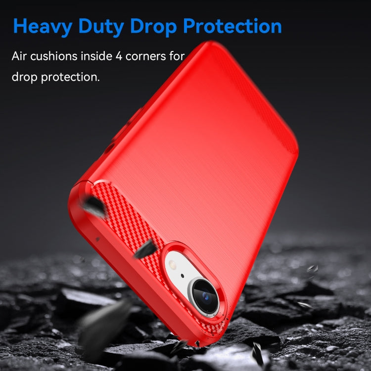 For iPhone 16e Brushed Texture Carbon Fiber TPU Phone Case(Red) by buy2fix