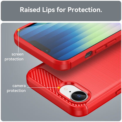 For iPhone 16e Brushed Texture Carbon Fiber TPU Phone Case(Red) by buy2fix