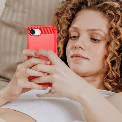 For iPhone 16e Brushed Texture Carbon Fiber TPU Phone Case(Red) by buy2fix