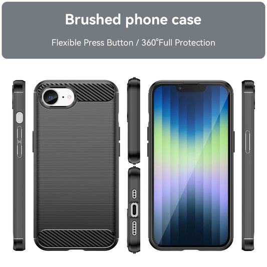 For iPhone 16e Brushed Texture Carbon Fiber TPU Phone Case(Black) by buy2fix