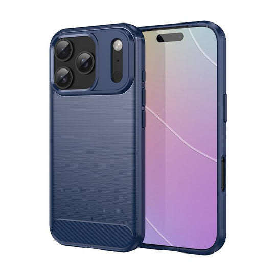 For iPhone 18 Pro Brushed Texture Carbon Fiber TPU Phone Case(Blue)