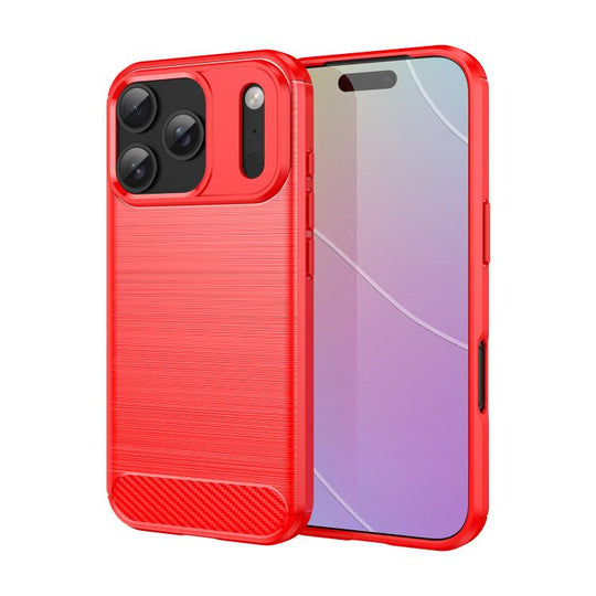 For iPhone 18 Pro Brushed Texture Carbon Fiber TPU Phone Case(Red)