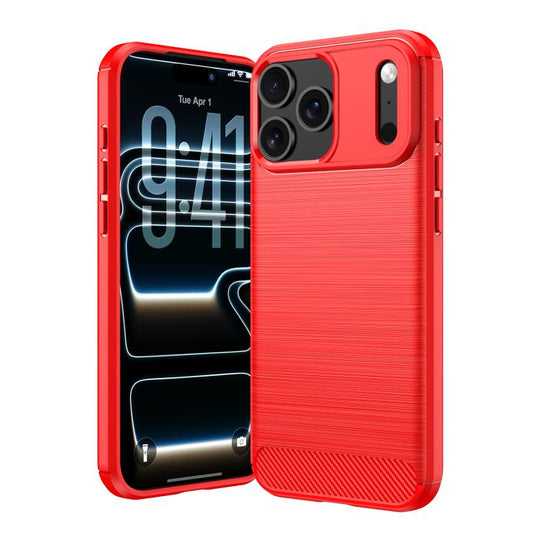 For iPhone 18 Pro Max Brushed Texture Carbon Fiber TPU Phone Case(Red)