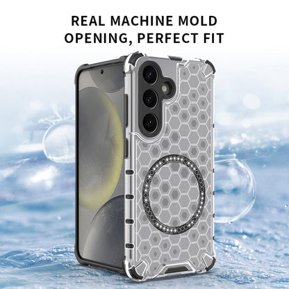 For Samsung Galaxy S25 5G Honeycomb Magnetic Ring Shockproof Phone Case(White) - Galaxy S25 5G Cases by buy2fix | Online Shopping UK | buy2fix