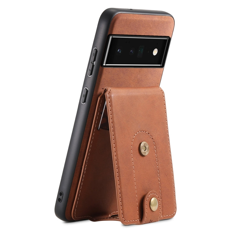For Google Pixel 6 Pro Denior D14 NK Retro Pattern MagSafe Magnetic Card Holder Leather Phone Case(Brown) by Denior