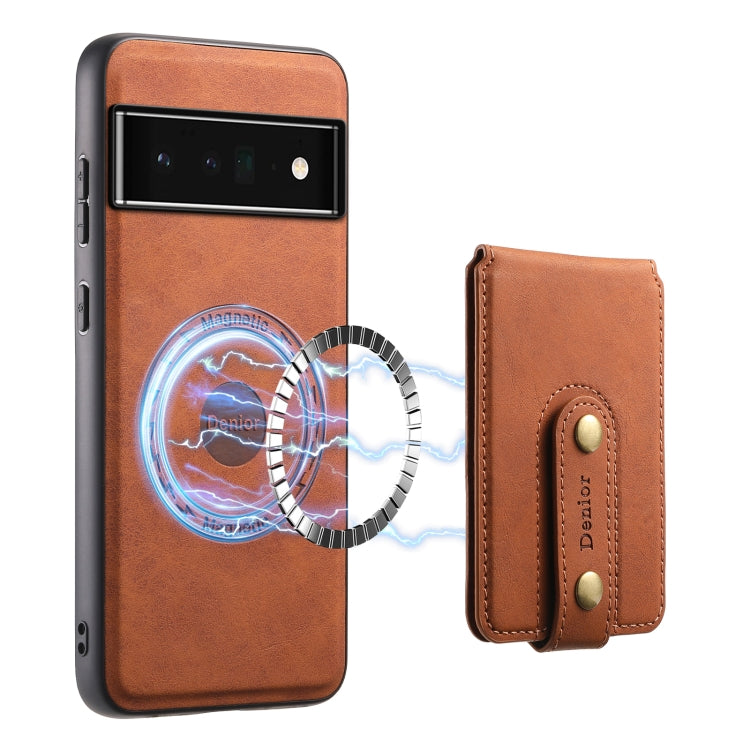 For Google Pixel 6 Pro Denior D14 NK Retro Pattern MagSafe Magnetic Card Holder Leather Phone Case(Brown) by Denior