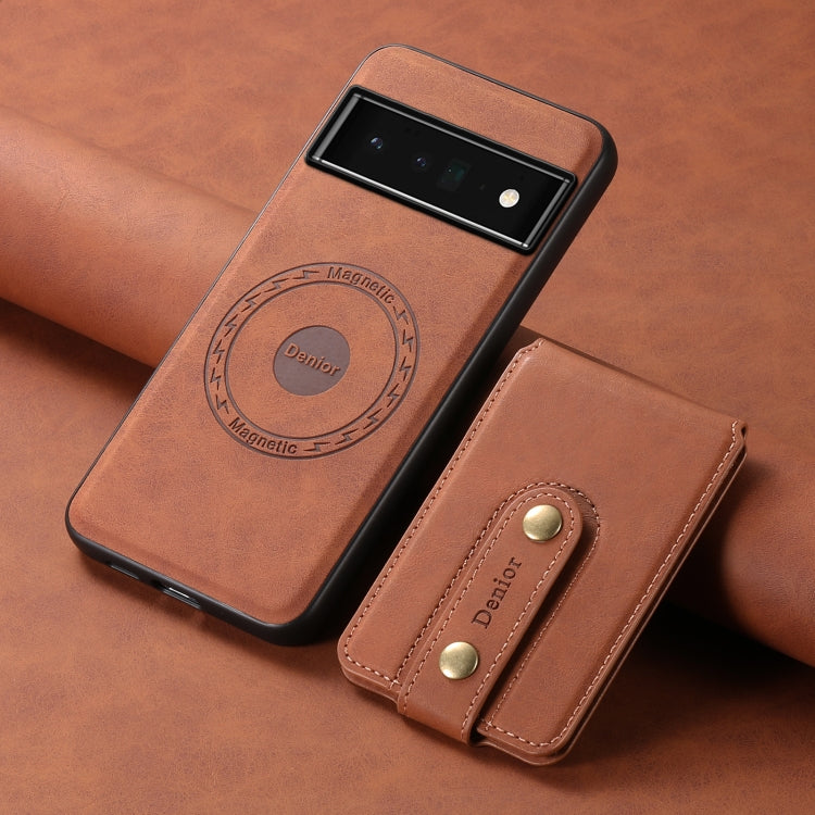 For Google Pixel 6 Pro Denior D14 NK Retro Pattern MagSafe Magnetic Card Holder Leather Phone Case(Brown) by Denior