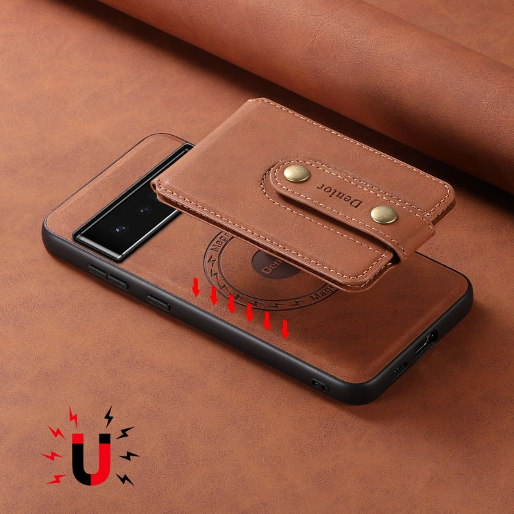 For Google Pixel 6 Pro Denior D14 NK Retro Pattern MagSafe Magnetic Card Holder Leather Phone Case(Brown) by Denior