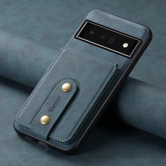 For Google Pixel 6 Pro Denior D14 NK Retro Pattern MagSafe Magnetic Card Holder Leather Phone Case(Blue) by Denior