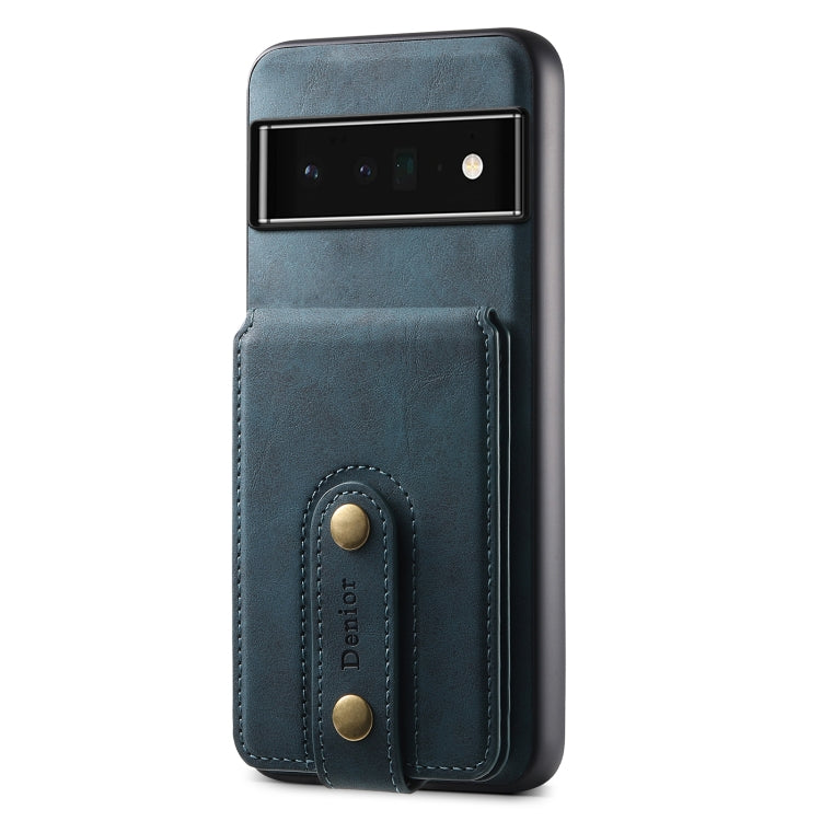 For Google Pixel 6 Pro Denior D14 NK Retro Pattern MagSafe Magnetic Card Holder Leather Phone Case(Blue) - Google Cases by Denior | Online Shopping UK | buy2fix