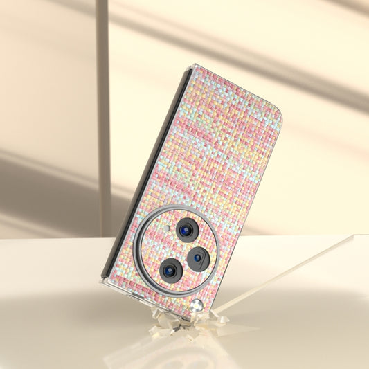 For OPPO Find N3 Colorful Rhombic Texture Transparent Frame PU Phone Case(Pink) by buy2fix