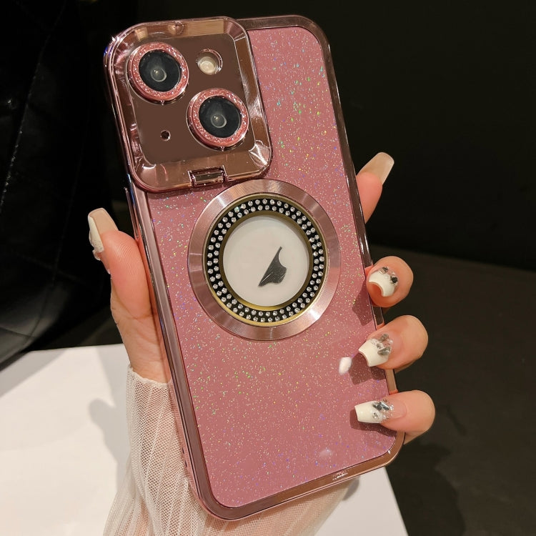 For iPhone 15 Starry Glitter MagSafe Lens Holder Phone Case(Pink) - iPhone 15 Cases by buy2fix | Online Shopping UK | buy2fix