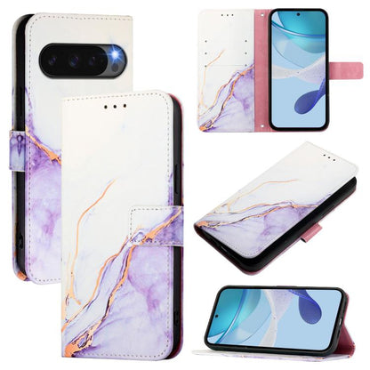 For Google Pixel 10 Pro XL PT003 Marble Pattern Flip Leather Phone Case(White Purple) - Google Cases by buy2fix | Online Shopping UK | buy2fix