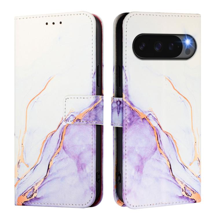 For Google Pixel 10 / 10 Pro PT003 Marble Pattern Flip Leather Phone Case(White Purple) - Google Cases by buy2fix | Online Shopping UK | buy2fix