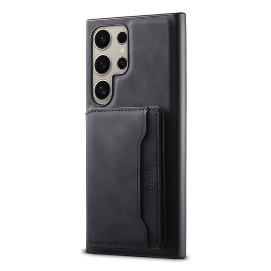 For Samsung Galaxy S23 Ultra 5G Denior D13 Retro Texture Leather MagSafe Card Bag Phone Case(Black)