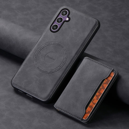 For Samsung Galaxy S23 FE 5G Denior D13 Retro Texture Leather MagSafe Card Bag Phone Case(Black) by Denior